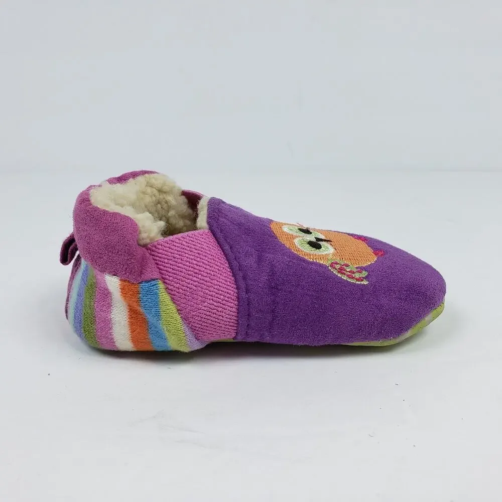 Acorn Critter Owl Infant Baby Girl Size 6-12 Months Slip On Pink Purple Slippers